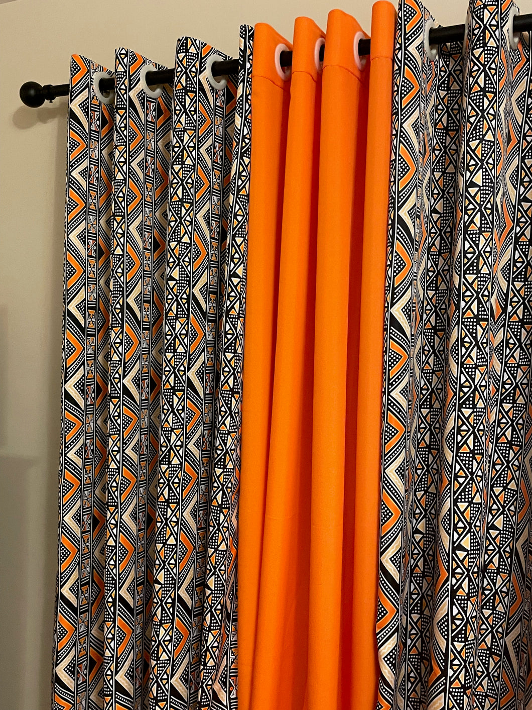 Set of 3 Orange Curtain Panels